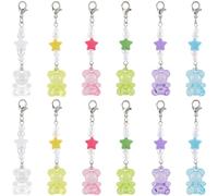 craspire 12 Porte Clés en Forme D'Ourson en Gélatine en Vrac en Acrylique 6 Styles Coloré Petit Mini Ours Étoile Perle Fermoir en Alliage Pendentif Suspendu Porte Clés pour Sac à Main Porte Clés