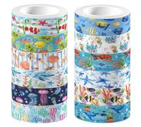 craspire 12 Rouleau de Ruban de Masquage Décoratif pour Animaux Marins Créatures de L'Océan Tortues Étoiles de Mer Corail Poissons Méduses Monde sous Marin Vie Marine pour Journal Intime Scrapbooking