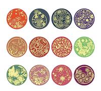 craspire 120 pcs Papillon Feuille d'or Autocollants 12 Styles Fleur de Printemps Floral Étiquette Ronde Décalcomanies Autocollants en Relief Joints pour Enveloppe de Noël Décoration de Médaille