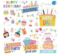 craspire 16 Feuille D'Autocollants Muraux sur Le Thème d'anniversaire, Autocollants Joyeux Anniversaire, Autocollants pour Fenêtre de Gâteau, Autocollants Muraux en PVC Imperméables et Amovibles