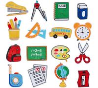craspire 16 pcs Retour à L'École Patchs Thermocollants Thème Scolaire à Coudre Patchs Décoratifs Livre Tableau Noir Plateau de Peinture Bus Crayon Horloge Appliques Brodées Patch de Réparation