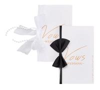 craspire 2 Jeu de Cartes de Vœux avec Nœud Papillon Blanc Carnet de Notes pour la Cérémonie de Mariage Livret Souvenir des Vœux pour Les Mariés Jeunes Fiancés Enterrement de Vie de Jeune Fille