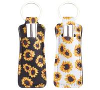 craspire 2 Porte Baume à Lèvres Tournesol Porte Clés Pochette à Baume à Lèvres Motif Floral Rectangulaire Coloré en Caoutchouc Néoprène Pince pour Brillant à Lèvres Étui à Rouge à Lèvres Porte