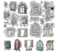 craspire 2 Style Fenêtre de Jardin Tampons en Caoutchouc Transparents Vintage Fleurs de Printemps Porte Réutilisables Tampons en Silicone Transparents pour Bricolage Scrapbooking Journalisation