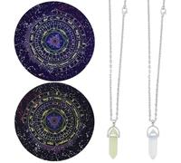 craspire 2 Tapis de Pendule pour Radiesthésie Divination Astrologie Tapis de Pendule D'Autel en Caoutchouc Tapis de Bohème Céleste avec 2 pendentifs Pointus Nappe Tableau de Messages Métaphysique
