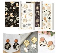 craspire 20 Feuille de Transfert en Argile Polymère 4 Styles Décalcomanies de Transfert sous Glaçure 4,7 x 2,8 Pouces Motifs Bohèmes Lune Soleil Étoile Fleur pour la Fabrication de Bijoux Boucles