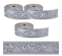 craspire 22,15 pi x 3,15 Pouces Moulure Murale Garniture Papier Peint Bordure Couronne Peler et Coller Moulure Gris Clair Auto-adhésif Flexible 3D Plinthe Vintage Miroir Collant Bord Collant Ligne