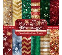 Craspire 24 Bloc de Papier de Scrapbooking de Noël 6 x 6 Pouces Fond Coloré Lumière Brillante Journal de Vœux Cartonné Feuilles Décoratives pour Album Journal Cartes