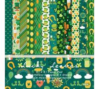 craspire 24 pièce de Papier de Scrapbooking Saint Patrick Papier Origami Coloré Papier à Motifs Vert Simple Face 6" × 6" trèfle à Quatre Feuilles Papier Artisanal Décoratif pour Journal Arrière Plan