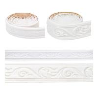 craspire 2Pcs 2 Styles Couronne Blanche Moulage de Mur Garniture Auto-adhésive Peindre et Coller Papier Peint Bordure Grain Contact Papier Flexible XPE Bandes Pliables Bord de tuile Bricolage