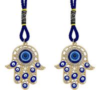 CRASPIRE 2pcs Hamsa Main Amulette Pendentif Main de Miriam avec Mauvais Œil Suspendu Ornement Pendentif Décorations Bleu Chanceux Protection Alliage Émail Décor Accessoires Cadeau pour Voiture