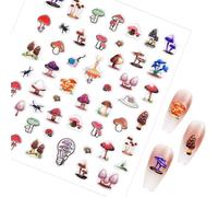 craspire 3 Feuille D'Autocollants pour Ongles en Forme de Champignon 3D Autocollants Auto Adhésifs en Relief pour Ongles Mignons Elfes et Papillons pour Femmes Fournitures de Manucure Colorées