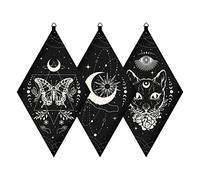 craspire 3 pcs Minimaliste Boho Décorations Murales Papillon Bois Panneaux Muraux Ferme Rustique Chat Mur Frontons Lune et Soleil Décor Mur Art avec Crochet de Suspension