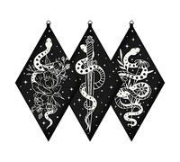 craspire 3 pcs Serpent Fleur Sorcière Wll Décor en Bois Minimaliste Mur en Bois Art Noir Gothique Ferme Rustique Boho Tarot Pendule Mystique Signe Suspendu pour Maison Chambre Salon Galerie