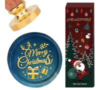 craspire 30 mm Joyeux Noël Cachet de Cire Réutilisable Cadeaux Vintage Tampons de Cire à Cacheter avec Manche en Bois Tête en Laiton Amovible Feuille de Bois D'Élan pour Invitations de Fête de Noël