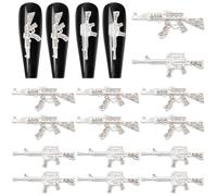 craspire 32Pcs/Boîte de Charmes pour Ongles Pistolet 2 Styles 3D Y2K Luxe Strass Argent Ongles Gemmes Ensemble Alliage Métallique Plat Gothique Vintage Punk Clous Décor pour Femmes Acrylique Nail Art