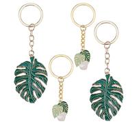 CRASPIRE 4 Feuille de Palmier Émail Porte-Clés Plante Tropicale Vert Feuilles de Monstera Doux Suspendu Pendentif Charme pour Sac à Main Voiture Écouteur Sac Portefeuille Sac