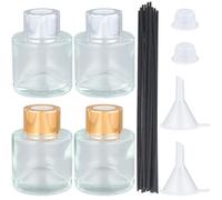 craspire 4 Flacon Diffuseur de Parfum en Verre Diffuseur à Roseaux Flacon Vide avec 20 bâtons et 4 entonnoirs Rechargeables de 50 ML (1.69 FL). Oz Ensembles de Pots Diffuseurs D'Aromathérapie