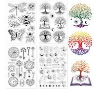 craspire 4 Style Tarot Arbre de Vie Papillon Tampon en Caoutchouc Transparent Rétro Transparent Joints en Silicone Tampon pour Journaling Fabrication de Cartes DIY Scrapbooking Fait à la Main Album