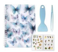 craspire 40 Feuille D'Autocollants Réutilisables pour Album de Collection Format A5 imperméable Motif Papillon Bleu Vierge avec Grattoir et Pince à Épiler pour Ranger Les Étiquettes