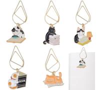 craspire 5 Trombones Dorés avec Pendentifs en Alliage Émaillé en Forme de Chat Mini Marque Pages en Alliage pour Fournitures Scolaires de Bureau Invitations de Mariage Travaux Manuels Scrapbooking