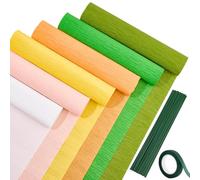 craspire 58 kit de Bricolage de Fleurs en Papier Crépon Feuilles de Papier Colorées 6 Rouleaux de Papier Crépon Ruban Adhésif Vert 36M 50 Fils de Fer Floraux Verts pour Décoration de Mariage