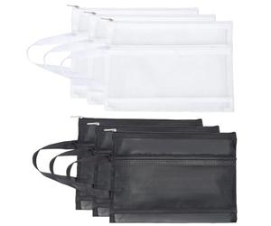 craspire 6 Pochette en Maille à Fermeture Éclair 2 Couleurs Noir et Blanc Format A4 Double Couche Portable en Nylon Organiseur de Documents Bloc de Construction Clairement Visible Pochette