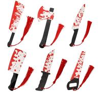 craspire 6 Styles Marque Pages d'halloween Éclaboussures de Sang Couteau Hache Scie Marque Pages Acrylique avec Pompons pour Écrivains Officiers Enseignants Amis Horreur Effrayant Crime Amateurs