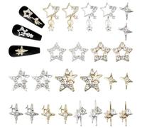 craspire 60Pcs/Boîte Glitter Star Nail Charms Strass 12 Styles 3D Y2K Luxe Or Argent Ongles Gemmes Ensemble Alliage Métallique Plat Vintage Punk Clous Décor pour Femmes Nail Art DIY Artisanat Bijoux