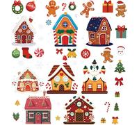 craspire 8 Feuille D'Autocollants de Fenêtre de Dessin Animé Autocollants de Noël Mignon Bonhomme en Pain D'Épice Maison de Neige Autocollants en PVC Imperméables et Transparents pour Chambre de Noël