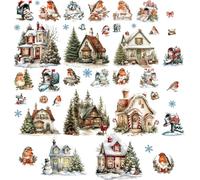 craspire 8 Feuille D'Autocollants de Noël pour Fenêtre Boîte aux Lettres Oiseaux Flocons de Neige Arbre Maison Autocollants en PVC Imperméables Transparents à Décoller et à Coller pour Chambre