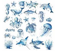 craspire 8 Feuille D'Autocollants Muraux Animaux Marins Poissons Tortues Méduses Pieuvres Hippocampes Dauphins Baleines Vinyle PVC Imperméable Autocollant et Translucide Facile à Coller et à Décoller
