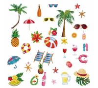 craspire 8 Feuille de 8 Styles D'Autocollants de Fenêtre de Plage D'Été Grands Autocollants Réutilisables en Vinyle PVC pour Fenêtre de Boisson de Cocotier Hawaïen Tropical pour Chambre à Coucher