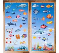 craspire 8 Feuille de Stickers Muraux en Forme de Poisson Tropical de Mer, Coquillage, Dauphin, Dessin Animé, Vinyle Adhésif Imperméable en PVC pour Chambre à Coucher, Chambre d'enfant, Salon