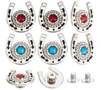craspire 8 pièce 2 Couleurs Rouge et Bleu Boutons à Visser en Forme de Fer à Cheval Style Western Cowboy Boucles en Cuir 19mm Turquoise Pierres Précieuses Métal Vintage Rétro Rivets Clous