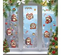 craspire 8 Style de Noël Hérisson Fenêtre Autocollant Arbre de Noël Ballon Étoile Cadeaux Canne Boules Décoratives PVC Auto Adhésif Fenêtre Autocollants Verre Autocollant pour Chambre Maison Vitrine