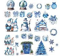 craspire 8 Style de Stickers Muraux de Noël Père Noël Bonhomme de Neige Flocon de Neige Sapin Hiver PVC Imperméable Autocollant Décoller et Coller Décoration Murale pour Les Fêtes Maison Bureau