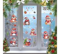 craspire 8 Styles Autocollant de Fenêtre Pingouin de Noël Cadeaux d'hiver Arbre de Noël Écharpe Rouge Jingle Bell Boule Décorative PVC Auto Adhésif Fenêtre en Verre Autocollants Décalcomanie