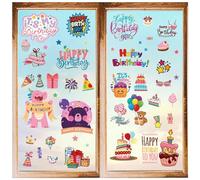craspire 8 Styles Autocollants Muraux Gâteau d'anniversaire Ballon Ours Autocollants de Fenêtre PVC Imperméable Auto-Adhésif Stickers Muraux S'Accrochent à Décoller et à Coller pour la Décoration