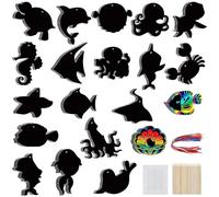 craspire 80 pcs 20 Styles Animaux Marins Papier à Gratter Poissons Tropicaux Océan Baleines Poulpe Requin Arc en Ciel Cartes d'art à Gratter Créatives pour des Fournitures de Fête Amusantes Kit