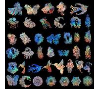 craspire 80 pièces Autocollants Holographiques Papillon Fleur Lune Transparent Laser Autocollant Étanche Floral Poisson Oiseau Feuille Femmes Résine Autocollant Auto-Adhésif pour Bricolage
