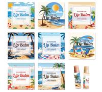 CRASPIRE 80Pcs 8 Styles Baume à Lèvres Enveloppant Autocollant Été Mer Plage Soleil Cocotier Motif Imperméable Baume à Lèvres Étiquettes Autocollantes pour Tubes de Baume à Lèvres Conteneurs