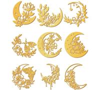 craspire 9 Autocollant en Métal Doré avec Phase de Lune et Lotus 1,5 x 1,5 Pouces avec Imperméable Fleur Papillon Bohème Autocollant Décoration en Nickel pour Scrapbooking Bricolage