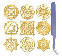 craspire 9 Autocollant Géométrique en Métal Doré Orgone de 1,5 x 1,5 Pouces avec Pince à Épiler pour Tarot Magique Autocollant Étanche en Nickel pour Décoration de Scrapbooking Bricolage Artisanat