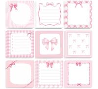 CRASPIRE 9 bloc de 450 feuilles de Notes Adhésives Roses à Nœud Papillon Format Carré de 3 x 3 pouces Style Coquette Aesthetics Inscriptibles pour Livres Journal Intime Pense Bêtes Études École