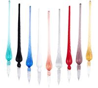craspire 9 PCS Main Verre Dip Pen Set Titulaire Cristal Drip Stylo Plume pour Art Dessin Écriture Calligraphie Signatures Cadeau Décoration (Mo Ink)
