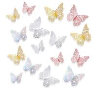craspire 96 pcs 4 Couleurs 3D Papillon Stickers Muraux Or Papillon Décorations de Fête Imperméable Rose Argent Coloré Papillons Décoration Murale Autocollants pour Anniversaire Gâteau de Mariage