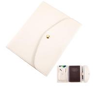 craspire A5 Leather Notebook Cover with Card Slots Waterproof Off White PU Envelope Folder Business Briefcase Envelope Folder Leather Portfolio Organizer for Notepad Phone Cards