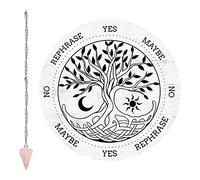 craspire Arbre de Vie Pendule Tableau Divination Divinatoire Métaphysique Message Board 7.9 Pouce Bois Carven Board avec Cristal de Quartz Rose Pendule de Radiesthésie