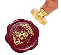 CRASPIRE Bees Wax Seal Stamp 25mm Flower Animal Sealing Wax Stamps Poignée en Palissandre Rétro Tête en Laiton Amovible pour les Invitations de Mariage Enveloppes Halloween Noël Thanksgiving Emballage